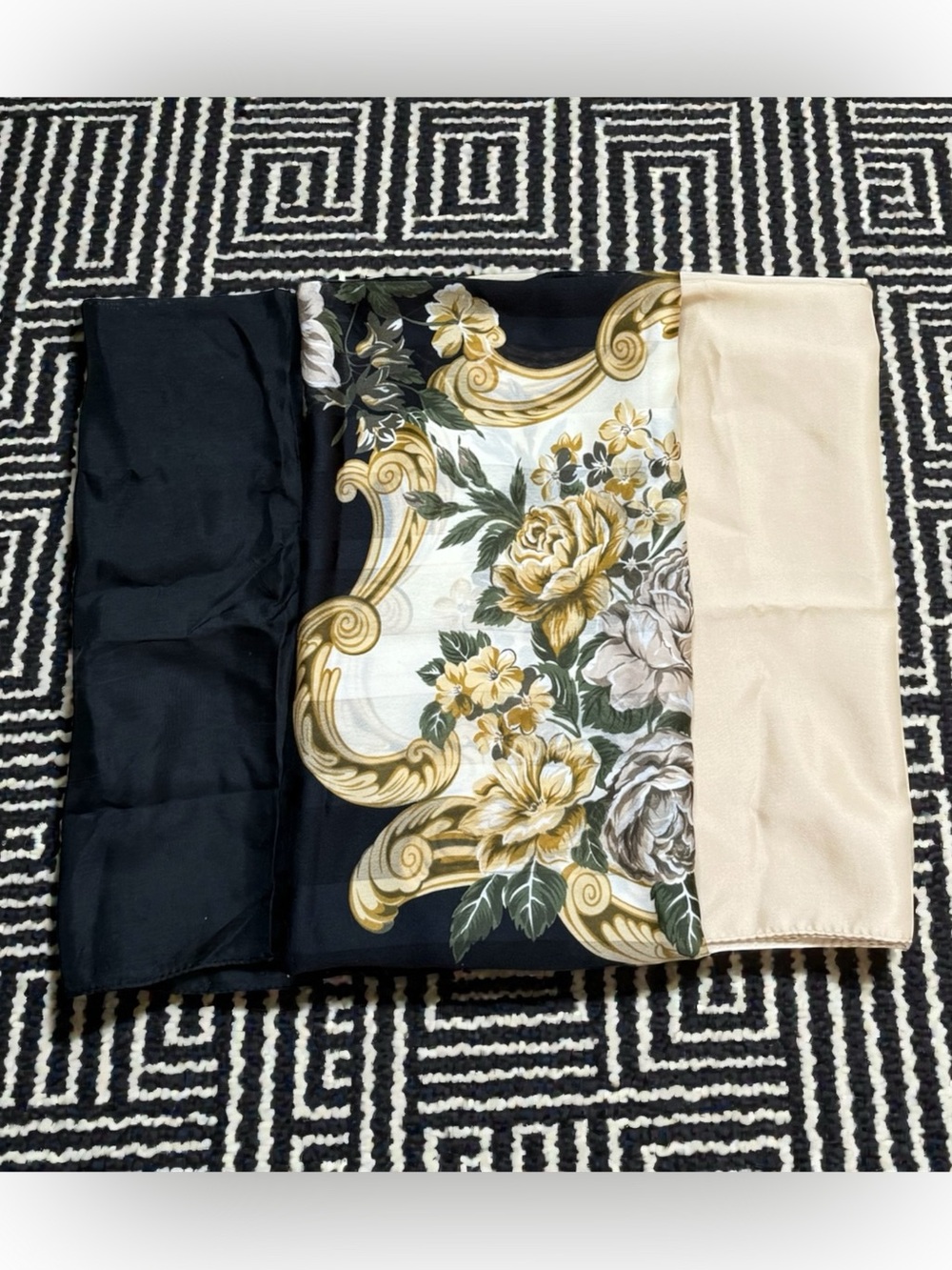 3 Vintage Scarves Head Scarf Floral Solid Large Square Japan Italy